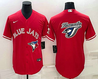 Men%27s Toronto Blue Jays Big Logo Red Stitched MLB Cool Base Nike Jersey